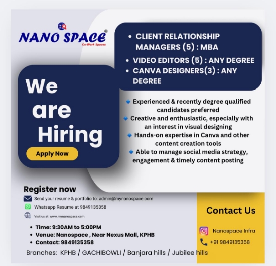 Picture of Hyderabad Client Relationship Managers & Video Editors